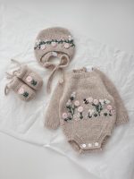 Baby Girl Alpaca Romper Set – Beige Knit Outfit with Bonnet & Booties - Image 7
