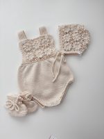 Merino Baby Romper Set – Cream Knit Bonnet & Booties - Image 2