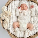 Baby Alpaca Knit Romper Set, Bonnet and Socks, Cream Photo Prop