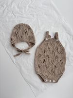 Knitted Cotton Baby Romper and Bonnet Set – 6-9 Months - Image 3