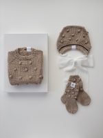 Baby Cotton Knit Romper, Bonnet and Socks Set - Image 3