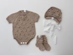 Baby Cotton Knit Romper, Bonnet and Socks Set - Image 2