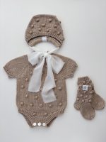 Baby Cotton Knit Romper, Bonnet and Socks Set - Image 8