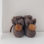 Angora Bunny Booties (0-3 Months) – Baby Alpaca Knit, Genuine Fur Pom Poms