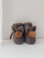 Angora Bunny Booties (0-3 Months) – Baby Alpaca Knit, Genuine Fur Pom Poms