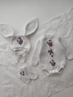 Merino Baby Romper Set, Floral Bonnet and Socks, 0-3 Months - Image 5