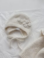 Embroidered Baby Alpaca Romper and Bonnet Set - Cream Knit Outfit - Image 4