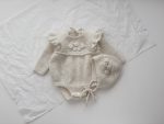 Embroidered Baby Alpaca Romper and Bonnet Set - Cream Knit Outfit
