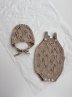 Knitted Cotton Baby Romper and Bonnet Set – 6-9 Months - Image 2