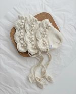 Hand Knitted Merino Baby Bonnet - Leaf Tie, Photo Prop