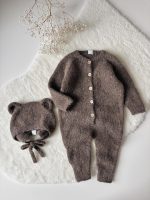 Baby Alpaca Knit Romper & Bear Bonnet Set – Handmade Outfit - Image 2