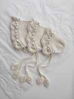 Hand Knitted Merino Baby Bonnet - Leaf Tie, Photo Prop - Image 5