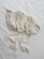 Hand Knitted Merino Baby Bonnet - Leaf Tie, Photo Prop - Image 6