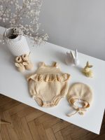 Merino Wool Baby Outfit: Ruffle Romper, Bonnet & Booties Set - Image 3
