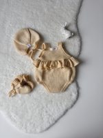 Merino Wool Baby Outfit: Ruffle Romper, Bonnet & Booties Set - Image 6