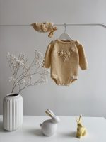 Embroidered Merino Baby Romper Set – Bonnet and Booties, Newborn Photo Prop - Image 5
