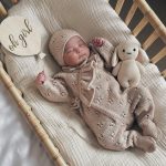 Merino Baby Girl Outfit – Beige Romper and Bonnet Set