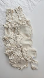 Hand Knitted Merino Baby Bonnet - Leaf Tie, Photo Prop - Image 7