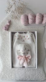 Embroidered Angora Baby Romper & Bonnet Set – Milky White Outfit - Image 4