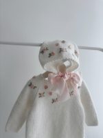 Embroidered Angora Baby Romper & Bonnet Set – Milky White Outfit - Image 7