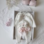Embroidered Angora Baby Romper & Bonnet Set – Milky White Outfit