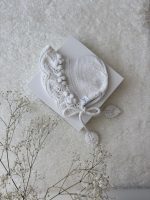 Hand Knit Merino Baby Bonnet - White Leaf Design