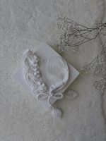 Hand Knit Merino Baby Bonnet - White Leaf Design - Image 6