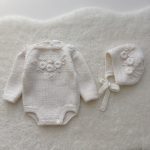 Embroidered Merino Baby Romper and Bonnet Set – Knitted Photo Prop
