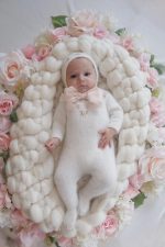 Embroidered Angora Baby Romper & Bonnet Set – Milky White Outfit - Image 9