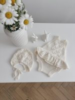 Merino Baby Romper and Bonnet Set – Cream Sleeveless Outfit - Image 3