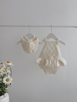 Merino Baby Romper and Bonnet Set – Cream Sleeveless Outfit - Image 2