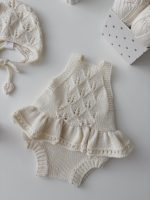 Merino Baby Romper and Bonnet Set – Cream Sleeveless Outfit - Image 4