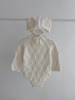 Knitted Baby Romper and Bonnet Set – Cream Cotton, Long Sleeve - Image 4