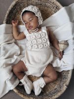 Merino Baby Romper Set – Cream Knit Bonnet & Booties