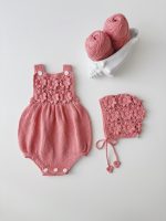 Crochet Baby Romper and Bonnet Set – Coral Cotton Outfit - Image 8