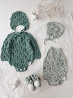 Cotton Knit Baby Romper Set – Green Bonnet - Image 9