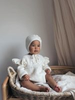 Embroidered Merino Baby Romper and Bonnet Set - Image 4