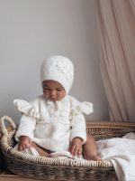 Embroidered Merino Baby Romper and Bonnet Set - Image 8