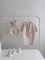 Knit Baby Romper and Bunny Bonnet Set – Pale Pink Merino Mohair
