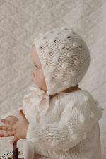 Hand Knitted Baby Alpaca Romper and Bonnet Set – Cream Popcorn Knit - Image 7