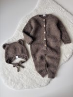 Baby Alpaca Knit Bear Bonnet & Romper Set – Brown - Image 5