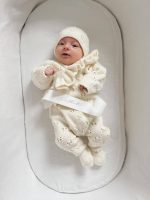 Merino Baby Romper and Bonnet Set - Cream Ruffle Outfit