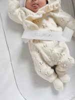 Merino Baby Romper and Bonnet Set - Cream Ruffle Outfit - Image 7