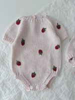 Baby Girl Romper and Bonnet Set – Strawberry Embroidery, Cotton Knit - Image 5