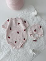 Baby Girl Romper and Bonnet Set – Strawberry Embroidery, Cotton Knit - Image 7