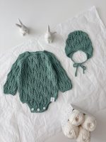 Cotton Knit Baby Romper Set – Green Bonnet