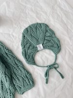 Cotton Knit Baby Romper Set – Green Bonnet - Image 3