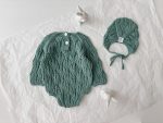 Cotton Knit Baby Romper Set – Green Bonnet - Image 7