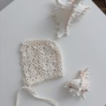 Hand Crochet Baby Bonnet – Cream Merino Flower Design