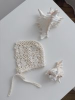 Hand Crochet Baby Bonnet – Cream Merino Flower Design